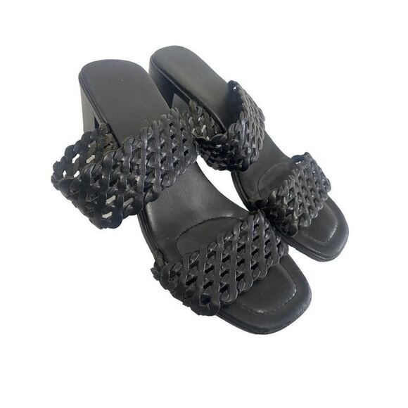 Unisa Braided Black Leather Sandal Slides - Picture 9 of 13